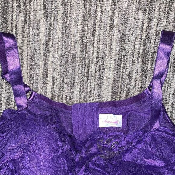 Vintage Anoureuse Women’s 52G Purple‎ Lace Detail Full Cup Bra Bralette - Picture 7 of 7